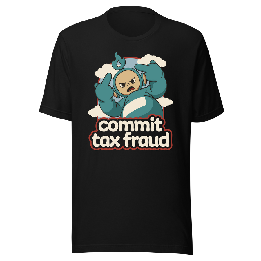 Commit Tax Fraud Blue Creature black shirt mockup by Collapse Cartel