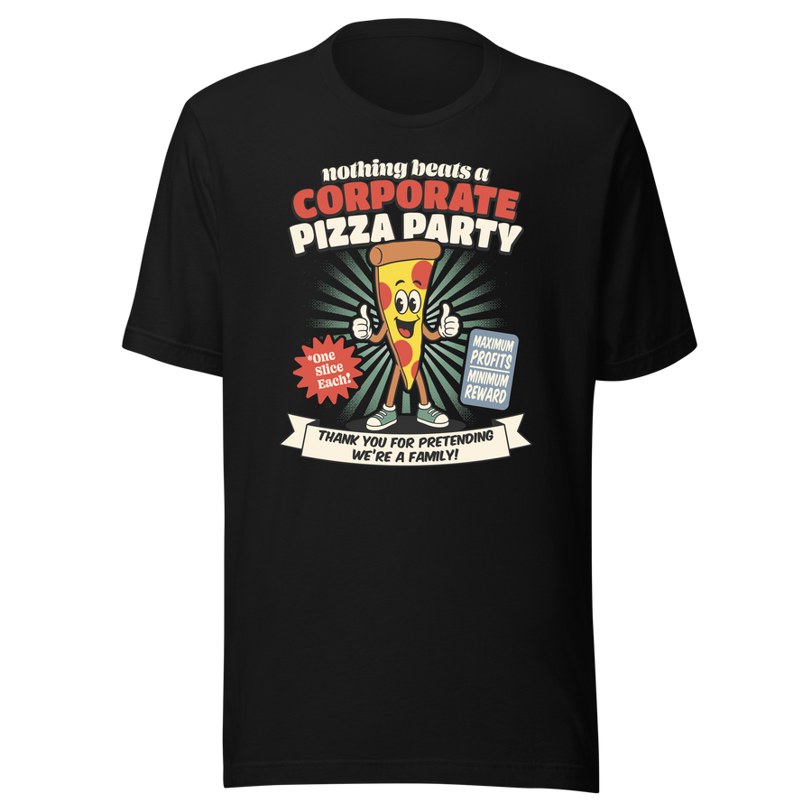 Corporate Pizza Party Employee Appreciation black shirt mockup by Collapse Cartel