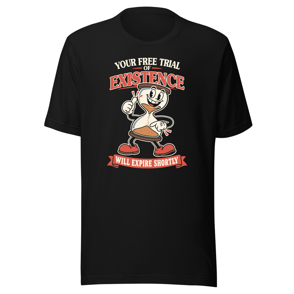 Existential Hourglass Time Is Running Out black shirt mockup by Collapse Cartel