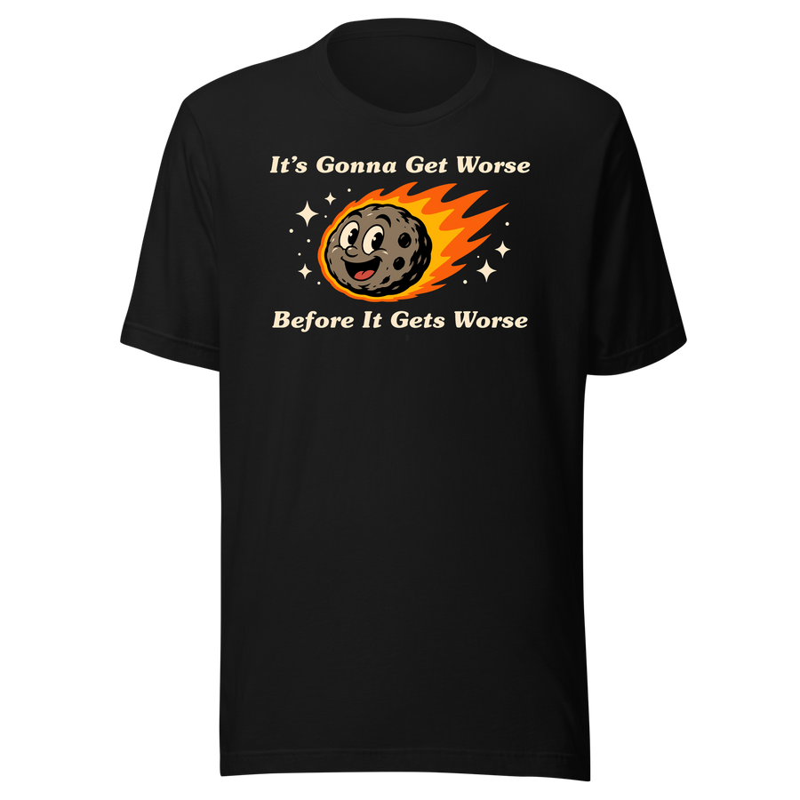 It’s Gonna Get Worse Meteor Mascot black shirt mockup by Collapse Cartel