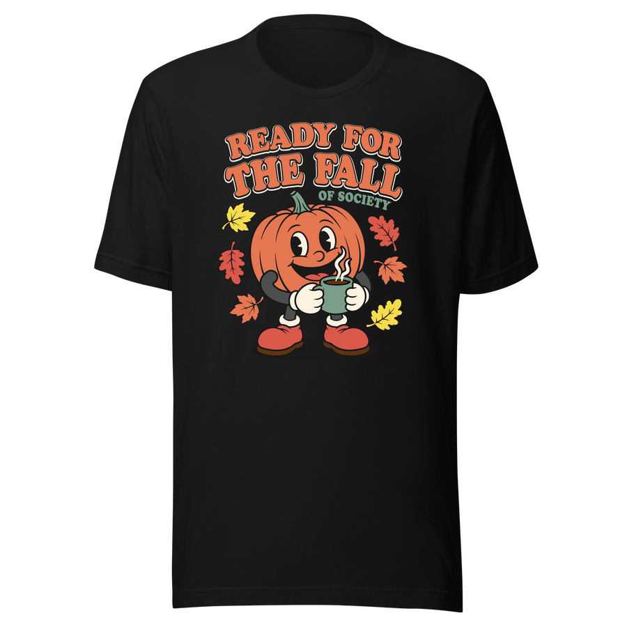 Ready for the Fall Pumpkin Coffee Mascot black shirt mockup by Collapse Cartel