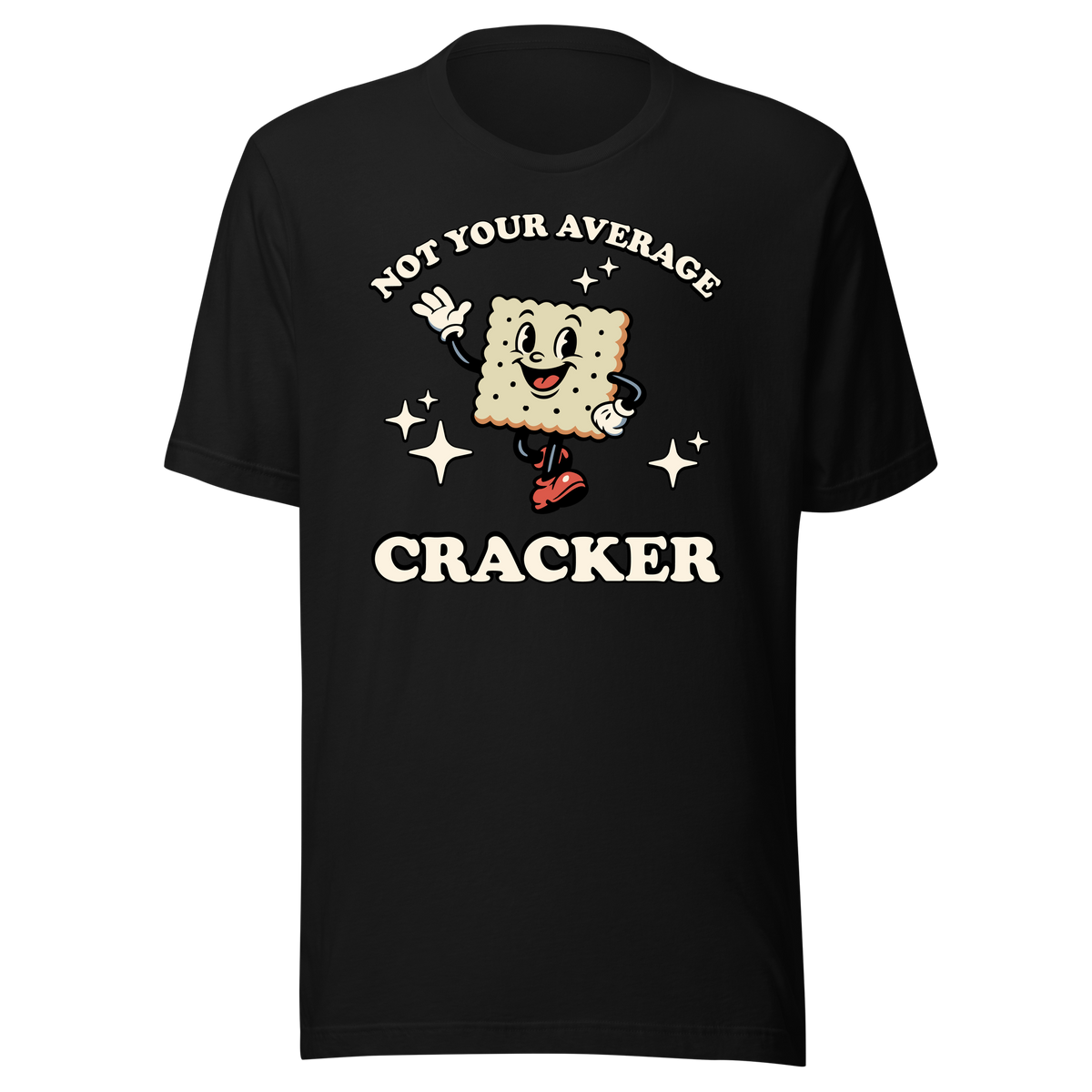 Saltine Cracker Snack Mascot black shirt mockup by Collapse Cartel